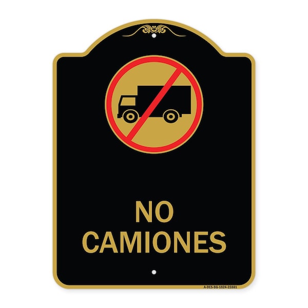 Signmission Spanish Traffic No Camiones No Trucks W/ Graphic, Black & Gold Alum Sign, 18" x 24", BG-1824-22881 A-DES-BG-1824-22881 - main